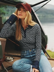 Joules Cordelia Navy geo Long Sleeve Top - Image 1 of 1