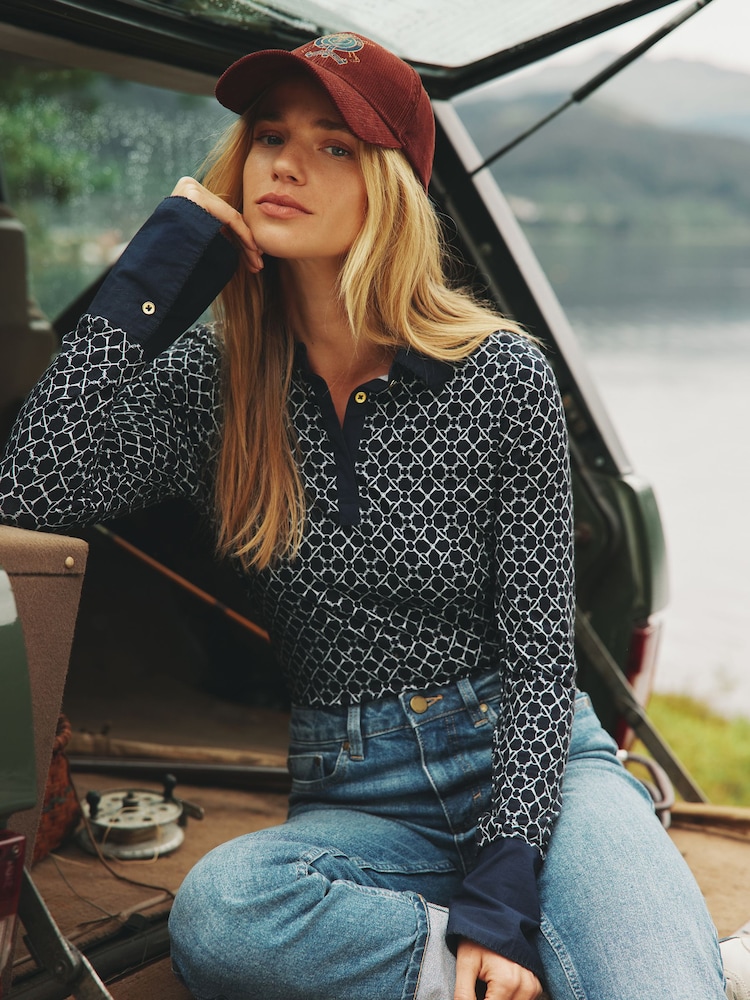 Joules Cordelia Navy geo Long Sleeve Top - Image 1 of 1 Joules Cordelia Navy geo Long Sleeve Top - Image 1 of 1