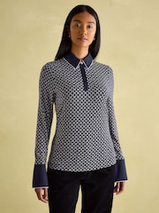 Joules Cordelia Navy geo Long Sleeve Top - Image 2 of 10
