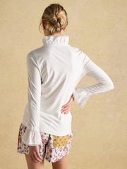 Joules Kate White Long Sleeve Frilled Neck Top - Image 2 of 6