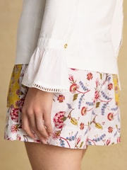 Joules Kate White Long Sleeve Frilled Neck Top - Image 4 of 6