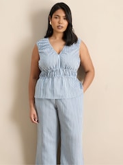 Live Unlimited Blue Stripe V-Neck Elasticated Peplum Top - Image 1 of 6