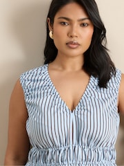 Live Unlimited Blue Stripe V-Neck Elasticated Peplum Top - Image 2 of 6