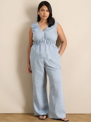 Live Unlimited Blue Stripe V-Neck Elasticated Peplum Top - Image 3 of 6