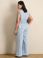 Live Unlimited Blue Stripe V-Neck Elasticated Peplum Top - Image 4 of 6