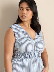 Live Unlimited Blue Stripe V-Neck Elasticated Peplum Top - Image 5 of 6