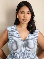Live Unlimited Blue Stripe V-Neck Elasticated Peplum Top - Image 6 of 6