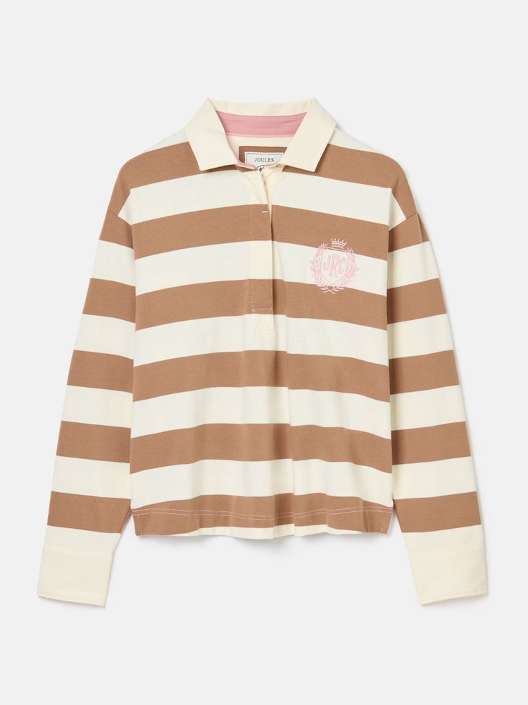 Joules Lara Tan Brown Boxy Fit Rugby Shirt - Image 8 of 8