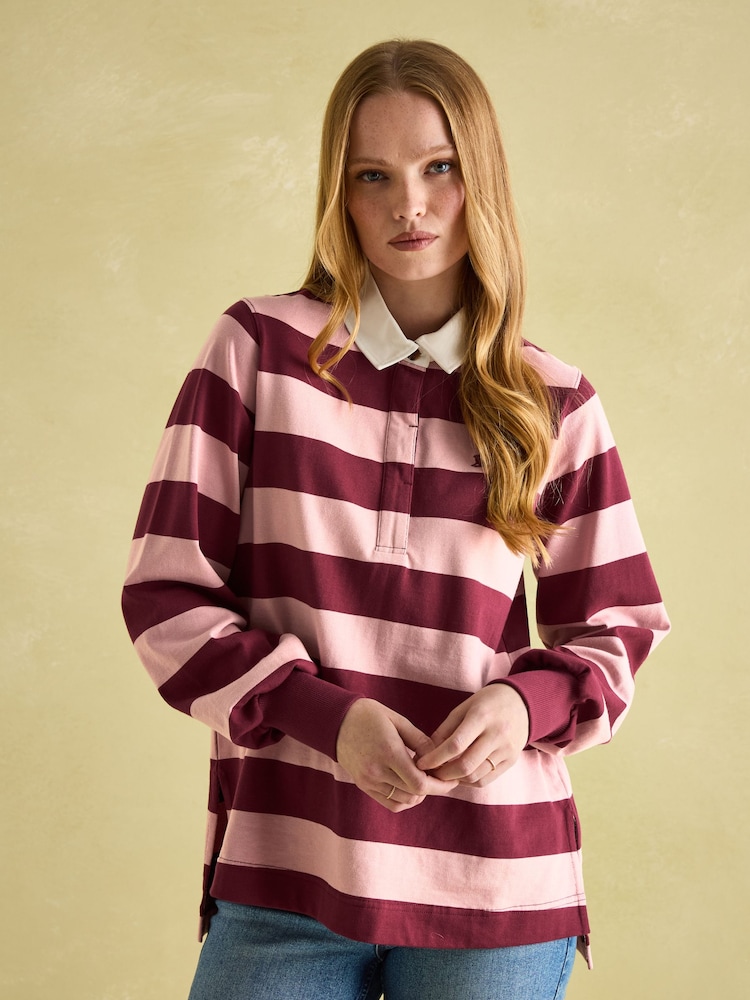Joules Sammie Pink & Red Striped Heavyweight Cotton Rugby Shirt - Image 1 of 7