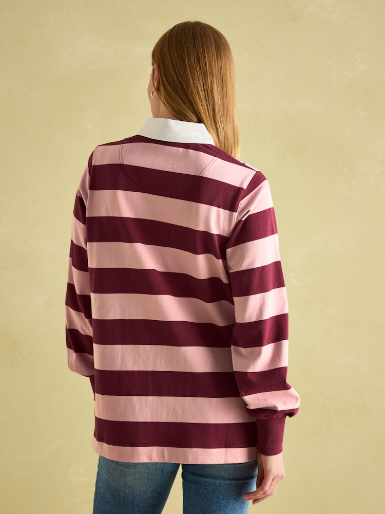 Joules Sammie Pink & Red Striped Heavyweight Cotton Rugby Shirt - Image 2 of 7
