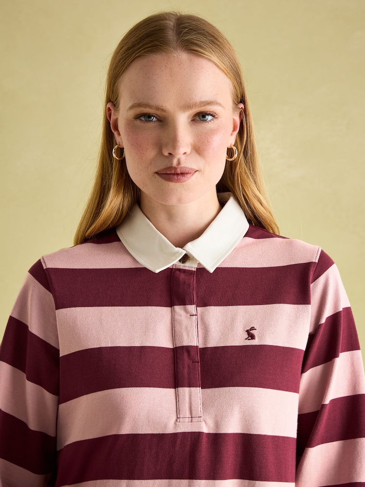 Joules Sammie Pink & Red Striped Heavyweight Cotton Rugby Shirt - Image 4 of 7