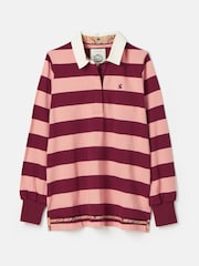 Joules Sammie Pink & Red Striped Heavyweight Cotton Rugby Shirt - Image 7 of 7