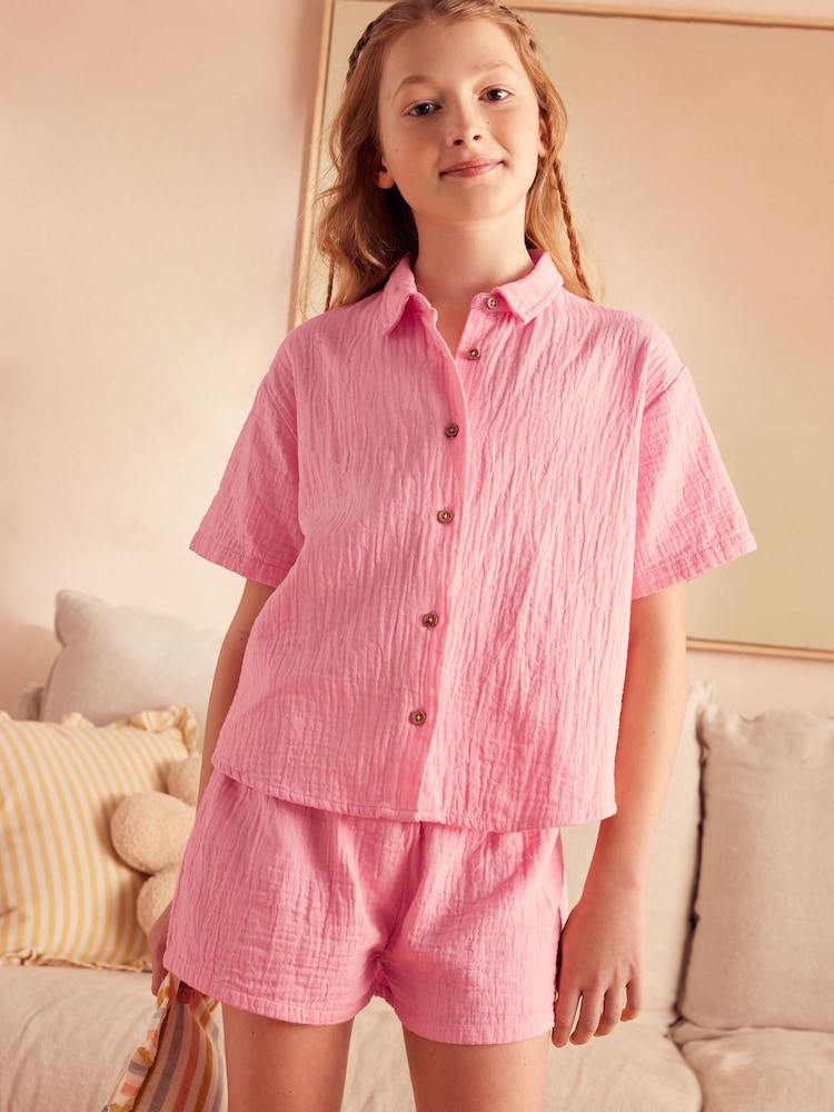 Розовый - 100% Cotton Button Through Short Pyjamas (6-16yrs) - Изображение 1 из 8