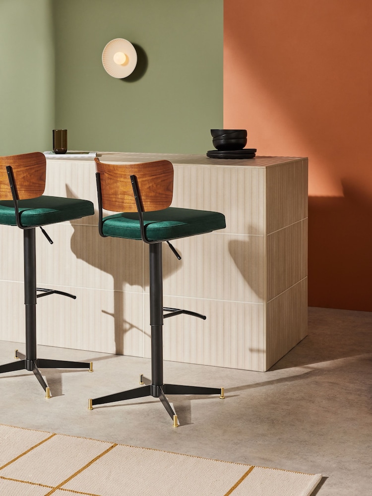 MADE.COM Green Amalyn Bar Stool in Velvet - Image 1 of 4