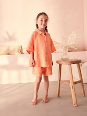 Orange 100% Cotton Button Through Short Pyjamas (6-16yrs) - Image 1 of 8