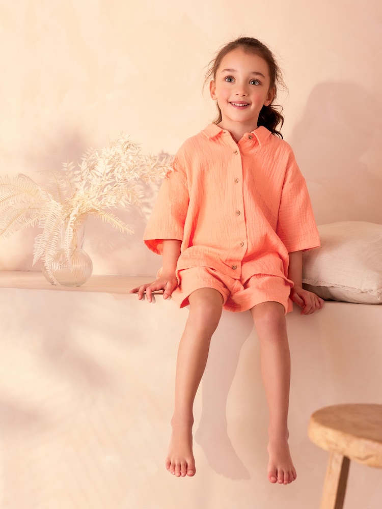 Orange 100% Cotton Button Through Short Pyjamas (6-16yrs) - Image 2 of 8