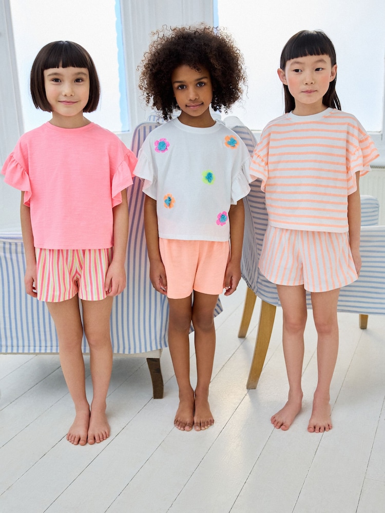 Fluro Orange/Pink Ruffle Short Sleeve Pyjamas 3 Pack (9mths-16yrs) - Image 2 of 11