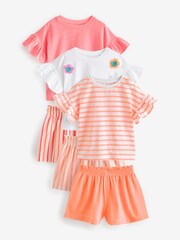 Fluro Orange/Pink Ruffle Short Sleeve Pyjamas 3 Pack (9mths-16yrs) - Image 6 of 11