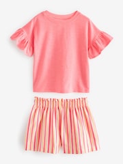 Fluro Orange/Pink Ruffle Short Sleeve Pyjamas 3 Pack (9mths-16yrs) - Image 9 of 11