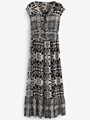 Black/White Tie Front Short Sleeve Maxi Dress - Image 6 of 7