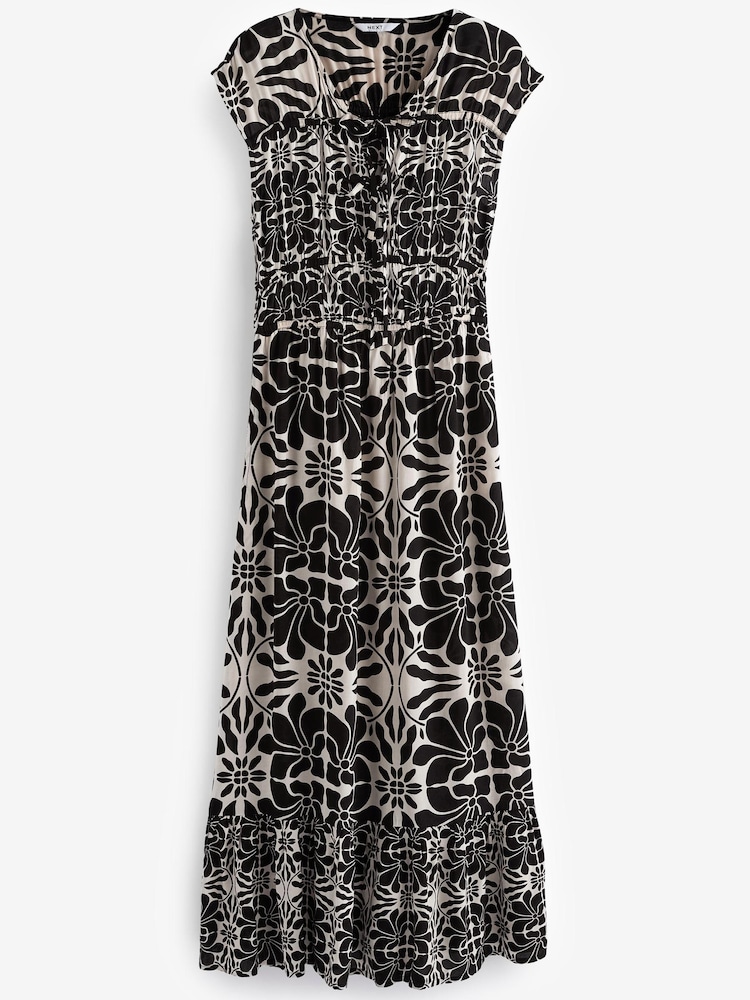 Black/White Tie Front Short Sleeve Maxi Dress - Image 6 of 7