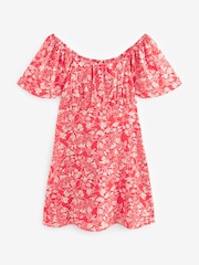 Red/White Ditsy Floral Print Flutter Sleeve Summer Mini Dress - Image 5 of 6