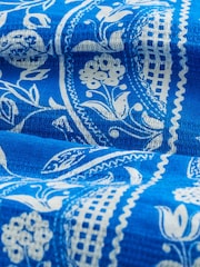 Blue and White Print Linen Blend V-Neck Summer Mini Dress - Image 5 of 5