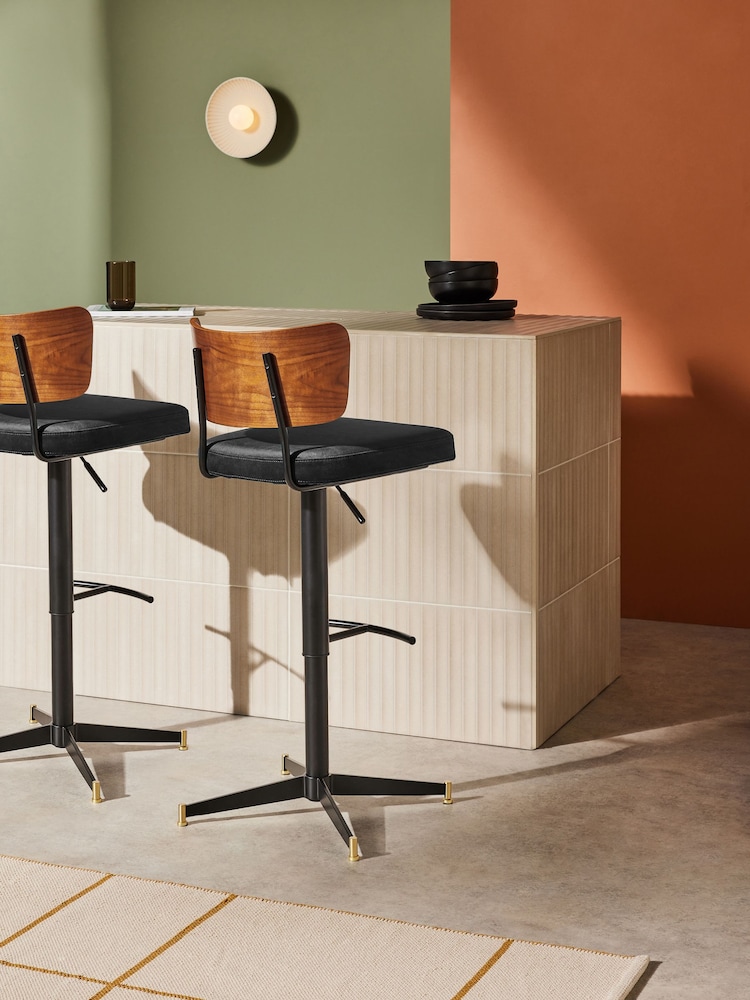 MADE.COM Charcoal Grey Amalyn Bar Stool in Velvet - Image 1 of 4