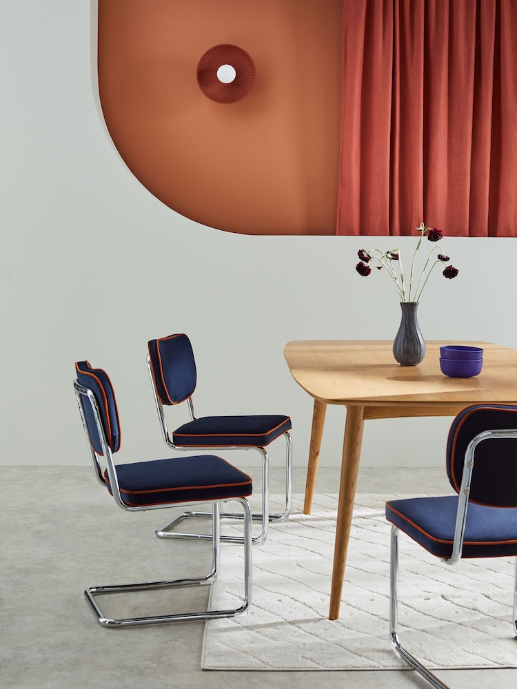 MADE.COM Set of 2 Dark Blue with Cinnamon Piping Parker Dining Chairs in Velvet - Image 1 of 3