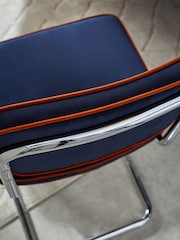 MADE.COM Set of 2 Dark Blue with Cinnamon Piping Parker Dining Chairs in Velvet - Image 2 of 3