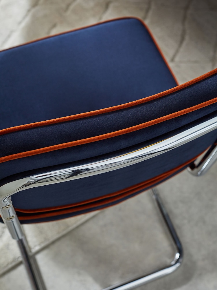 MADE.COM Set of 2 Dark Blue with Cinnamon Piping Parker Dining Chairs in Velvet - Image 2 of 3