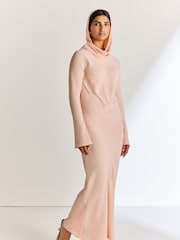 Pale Pink Long Sleeve Scarf Maxi Dress - Image 1 of 5