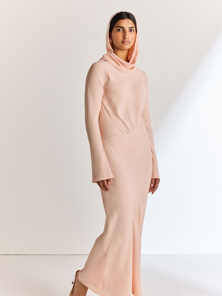 Pale Pink Long Sleeve Scarf Maxi Dress - Image 1 of 5