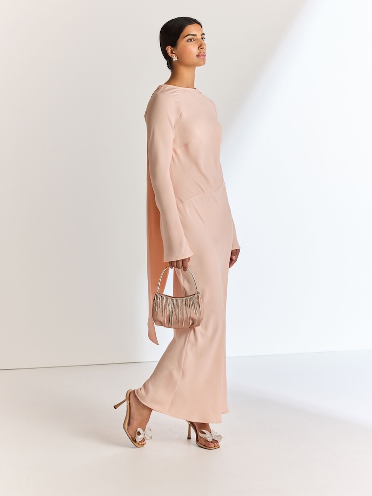 Pale Pink Long Sleeve Scarf Maxi Dress - Image 2 of 5