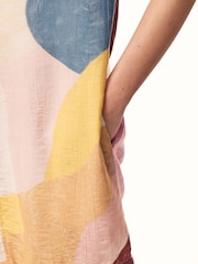 Abstract Print Gathered Short Sleeve Textured Boxy Mini Dress - Image 5 of 7