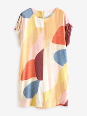 Abstract Print Gathered Short Sleeve Textured Boxy Mini Dress - Image 6 of 7
