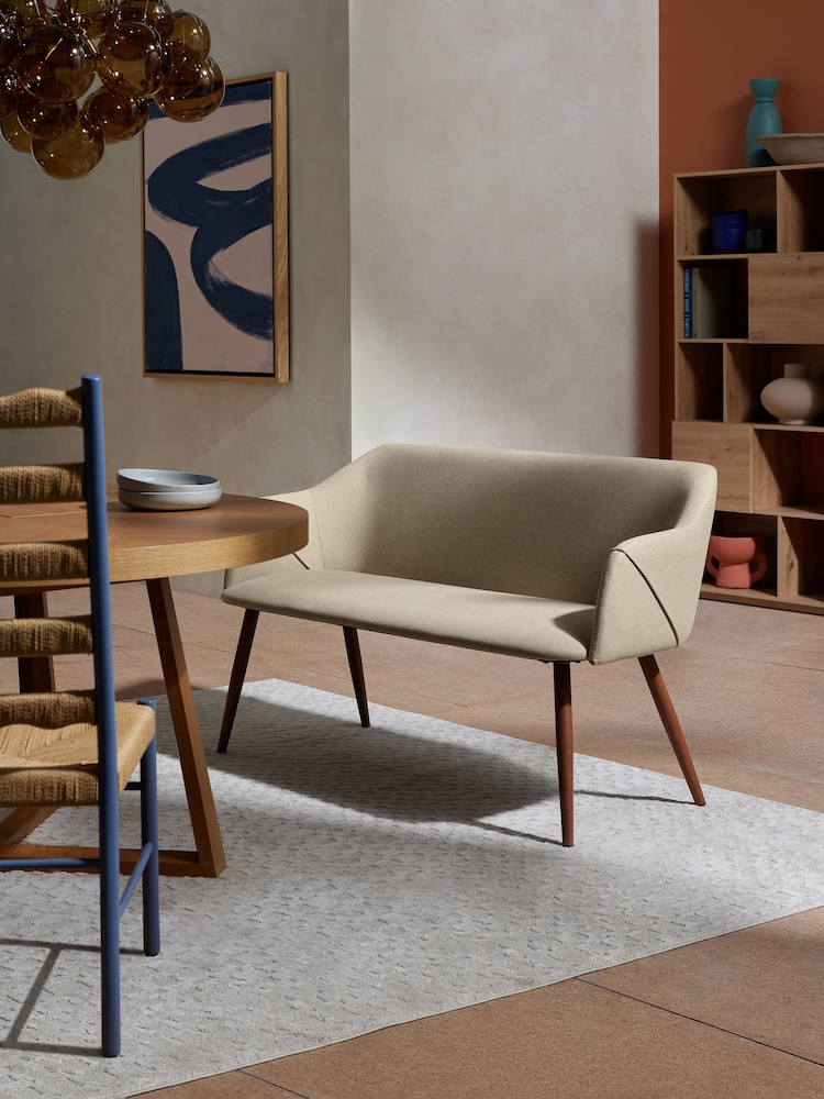 MADE.COM Ecru Marl and Walnut Lule Dining Bench - Image 1 of 4