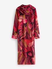 Red/Pink Abstract Floral Long Sleeve Scarf Maxi Dress - Image 6 of 7