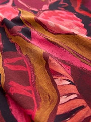 Red/Pink Abstract Floral Long Sleeve Scarf Maxi Dress - Image 7 of 7