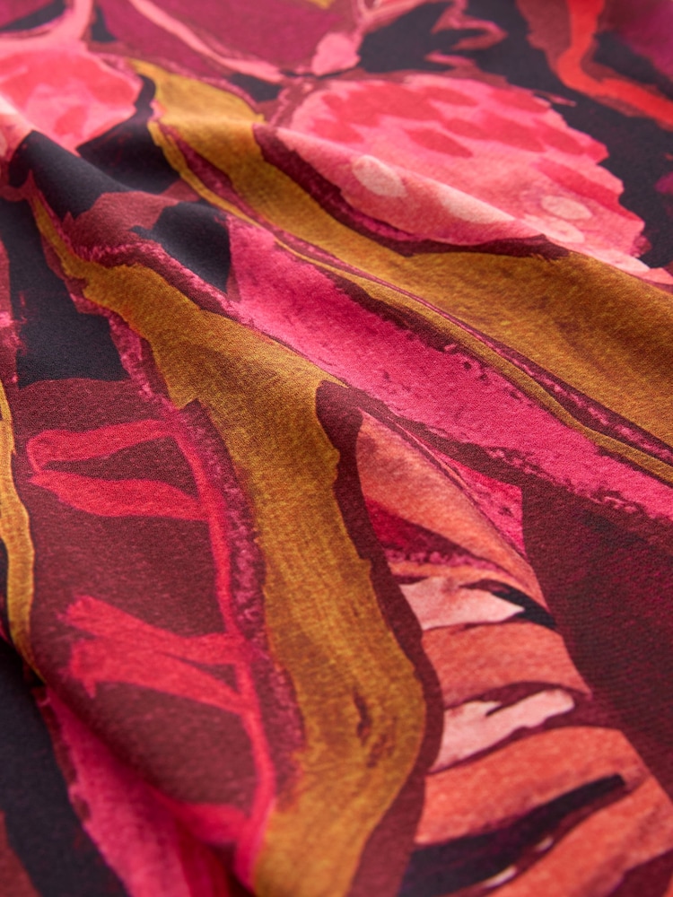 Red/Pink Abstract Floral Long Sleeve Scarf Maxi Dress - Image 7 of 7