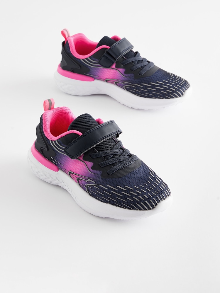 Navy/ Pink Elastic Lace-Up School Trainers - Image 1 of 5