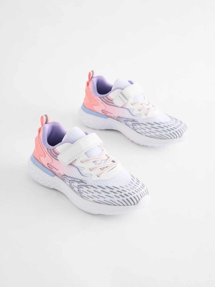 White/ Pink Elastic Lace-Up School Trainers - Image 1 of 5