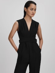 Reiss Black Riyo Fitted Belt Strap Jumpsuit - Image 3 of 6