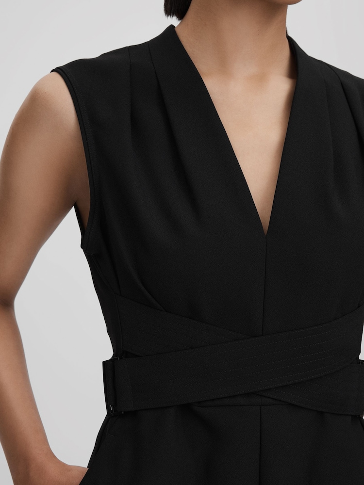 Reiss Black Riyo Fitted Belt Strap Jumpsuit - Image 4 of 6