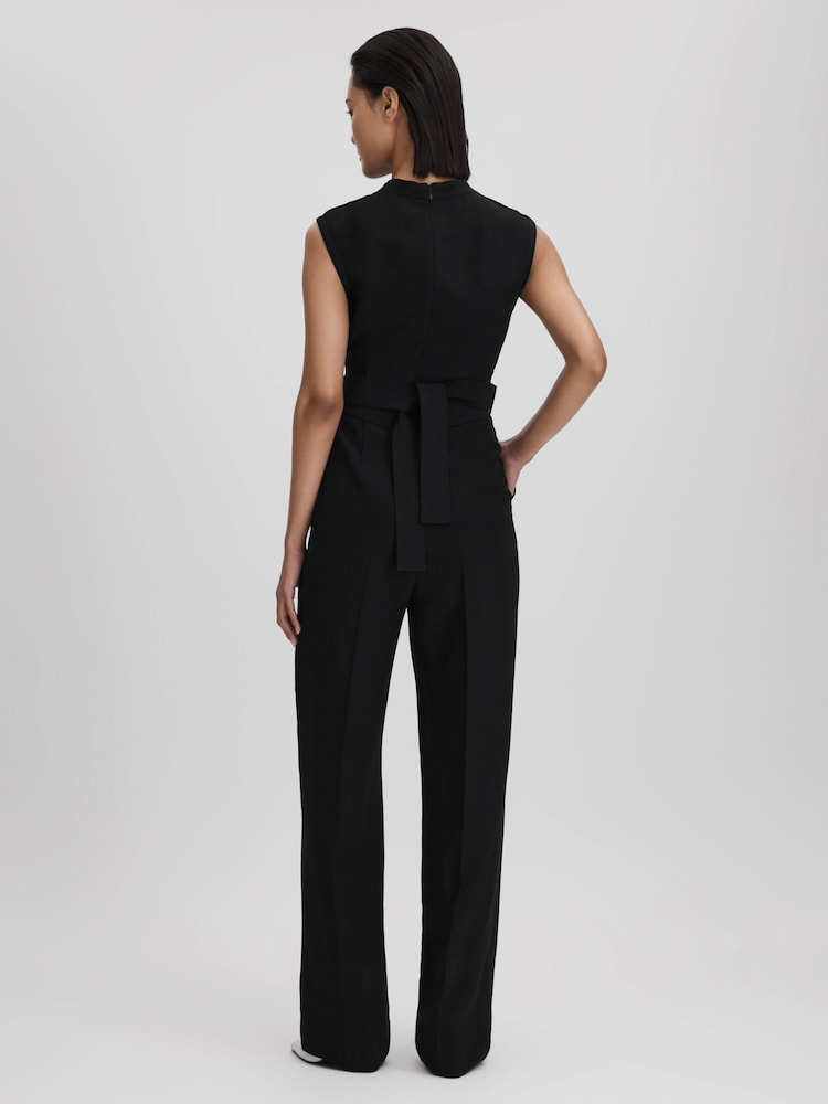 Reiss Black Riyo Fitted Belt Strap Jumpsuit - Image 5 of 6