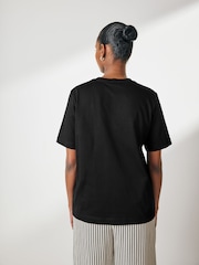 Black 100% Cotton Palm Print Beaded Sparkle Holiday Short Sleeve T-Shirt - Image 2 of 5