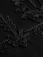 Black 100% Cotton Palm Print Beaded Sparkle Holiday Short Sleeve T-Shirt - Image 5 of 5