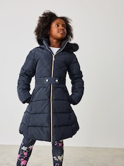 Baker by Ted Baker Navy Shower Resistant Padded Belted Skirt Coat - Image 1 of 13