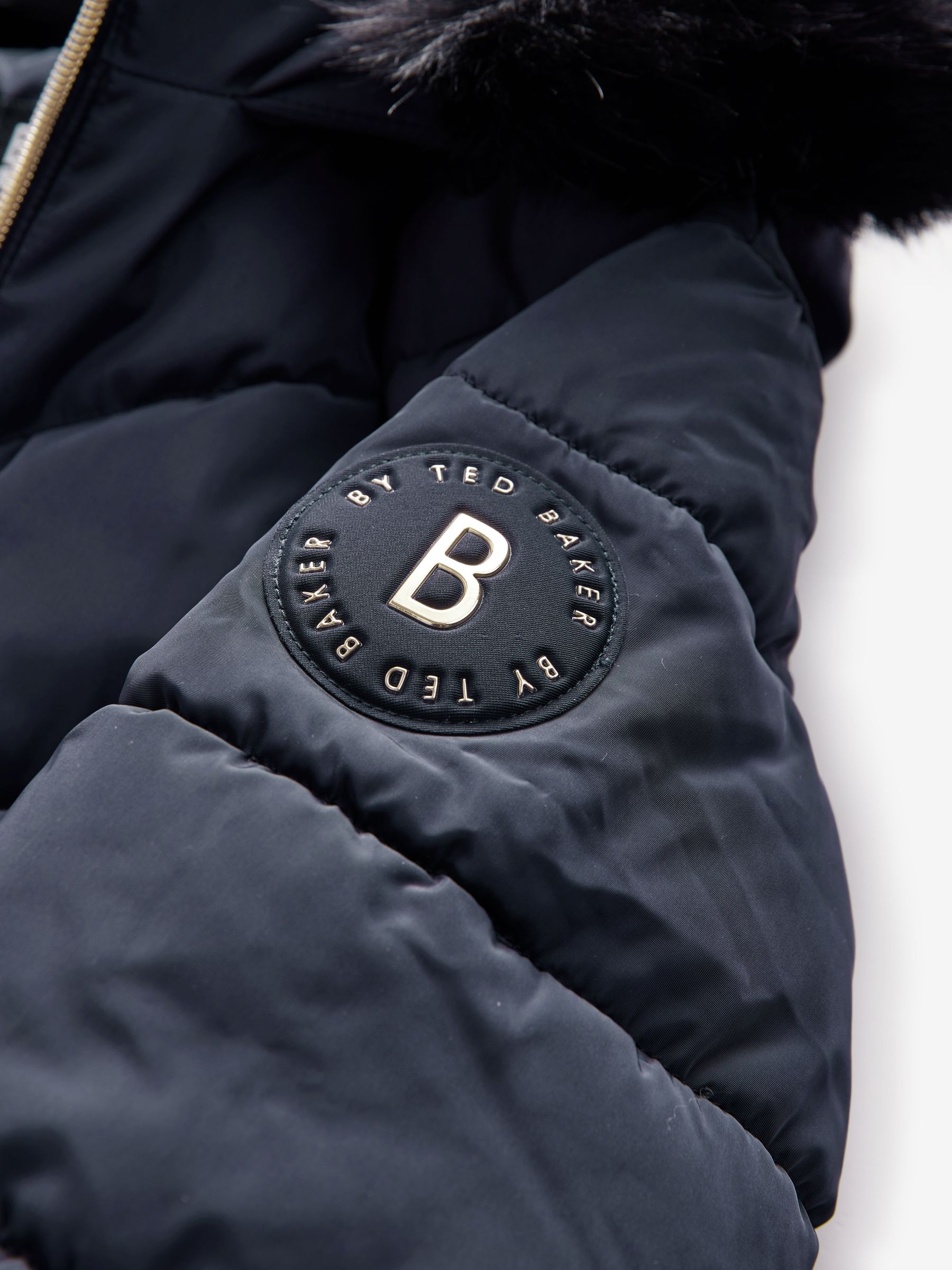 Baker by Ted Baker Navy Shower Resistant Padded Belted Skirt Coat