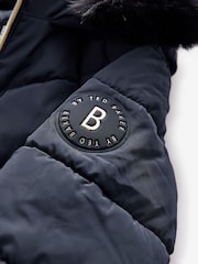 Baker by Ted Baker Navy Shower Resistant Padded Belted Skirt Coat - Image 12 of 13